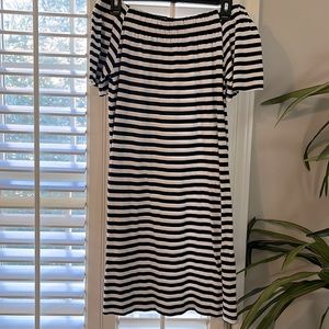 L.O.G.G. Off the shoulder navy and white striped dress size XS.